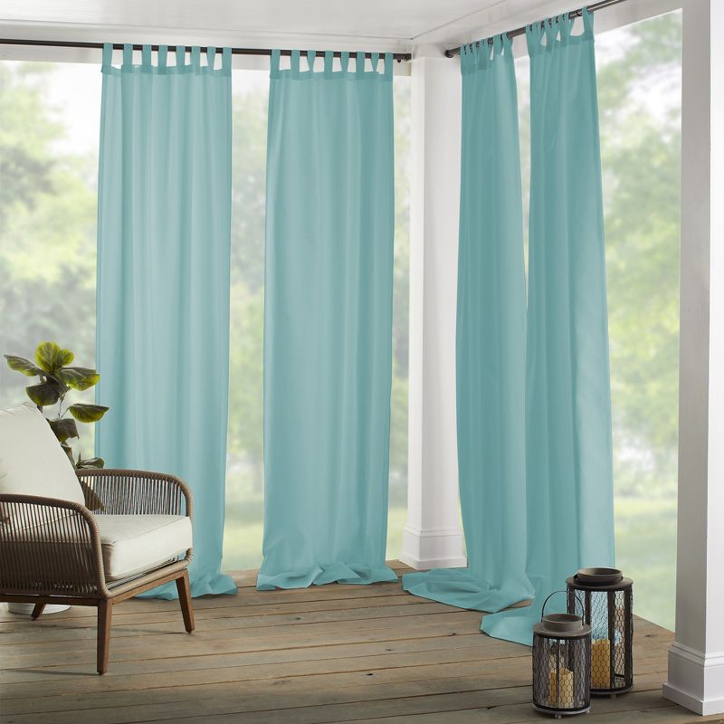 Mineral Blue Polyester Tab Top Outdoor Curtain Panel