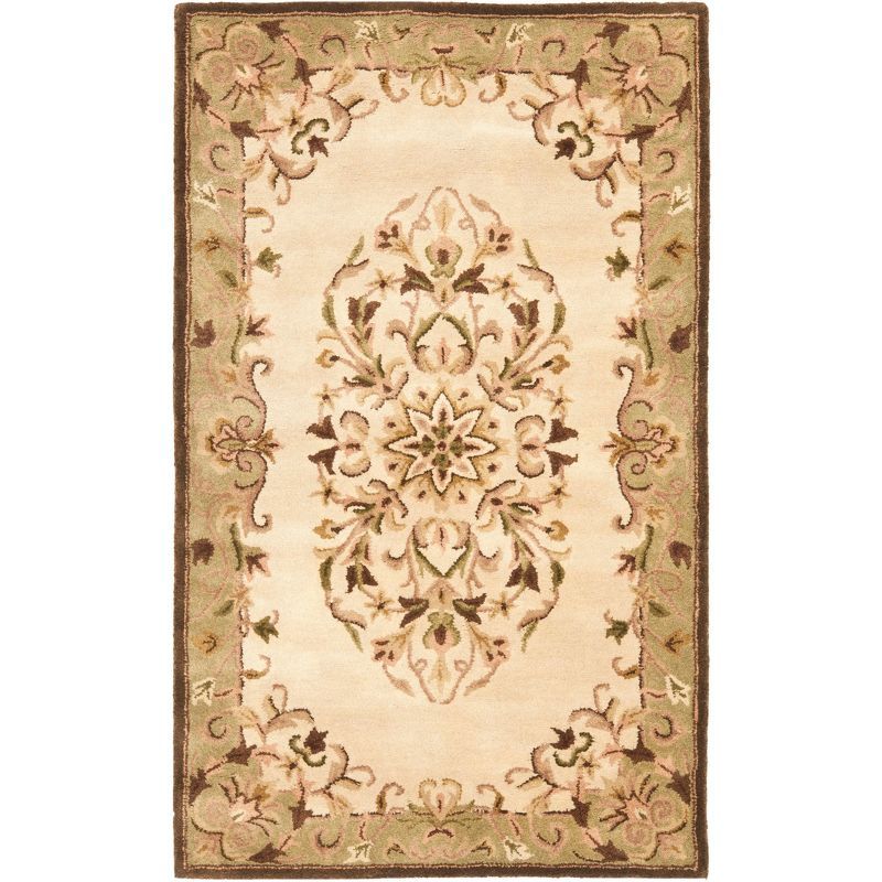 Elegant Beige & Green Hand-Tufted Wool Area Rug, 3' x 5'