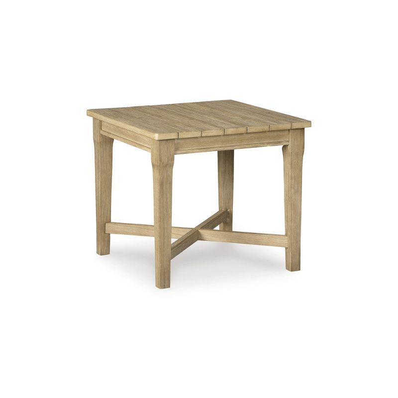 Beige Weather-Resistant Eucalyptus Wood Square Outdoor End Table