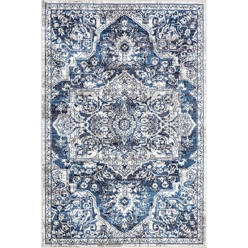 Maryanne Blue and White Synthetic Medallion Accent Rug 2x3