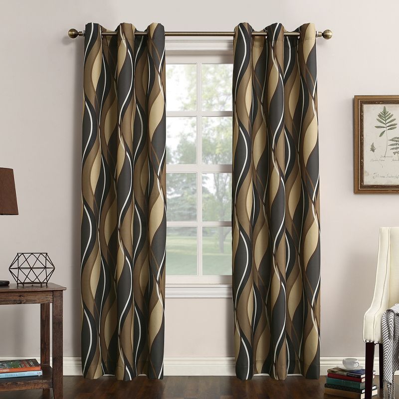 Charcoal and Beige Polyester Sheer Grommet Curtain Panel 48" x 95"
