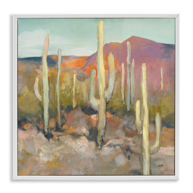 Soft Cactus Desert Landscape Canvas Print with White Frame, 12 x 12