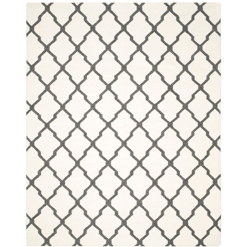 Ivory Charcoal Handwoven Wool-Blend 8' x 10' Flat Weave Rug