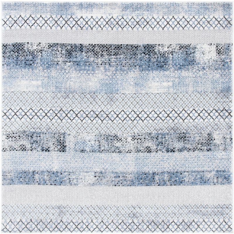 Amelia Grey and Light Blue Geometric Square Rug