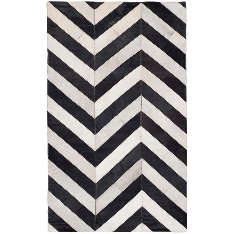 Handmade Black Geometric Cowhide Area Rug 3' x 5'