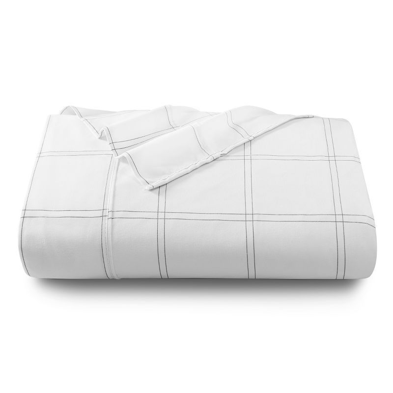 Modern Plaid White and Gray Microfiber Twin XL Flat Sheet