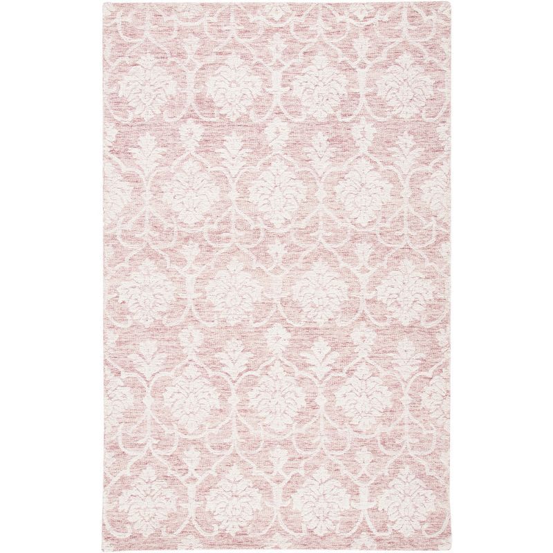 Hand-Tufted Pink and Ivory Wool Area Rug, 5' x 8'