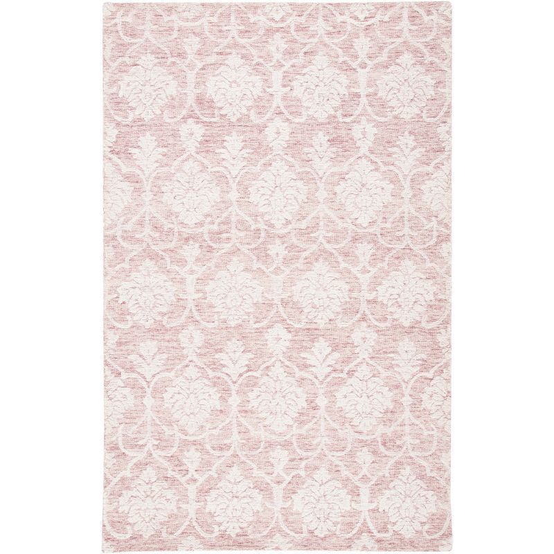 Hand-Tufted Pink and Ivory Wool Area Rug, 5' x 8'