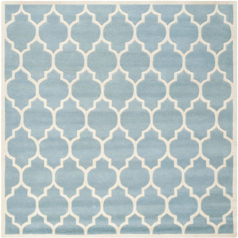 Handmade Blue and Ivory Tufted Wool Square Rug