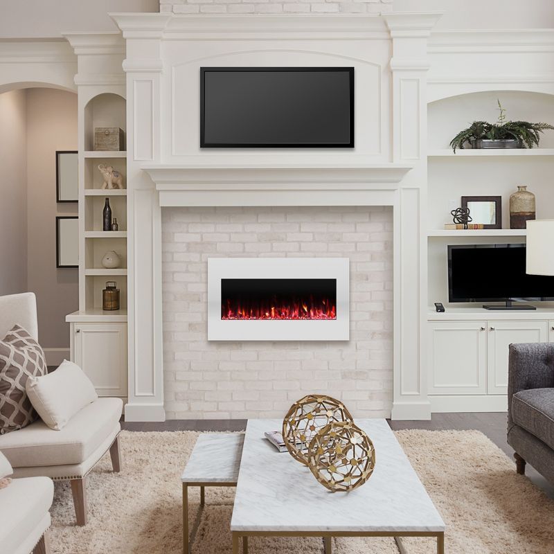 36-Inch White Wall-Mounted Electric Fireplace with LED Flames