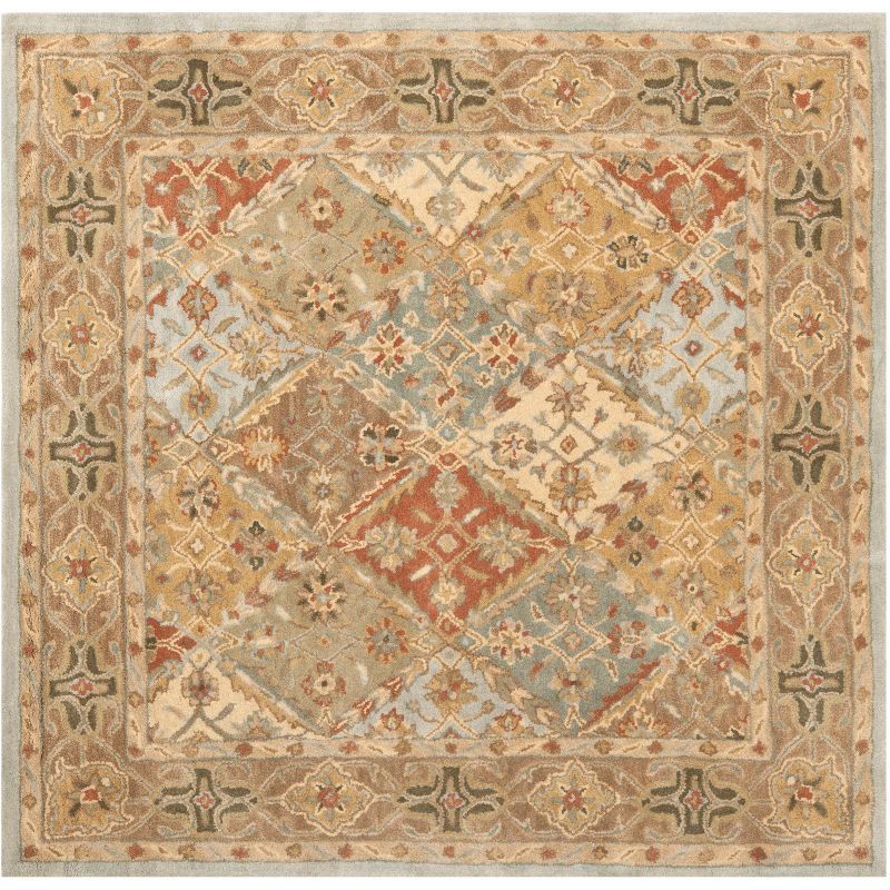 Elegant Heritage 6' Square Light Blue & Light Brown Wool Rug