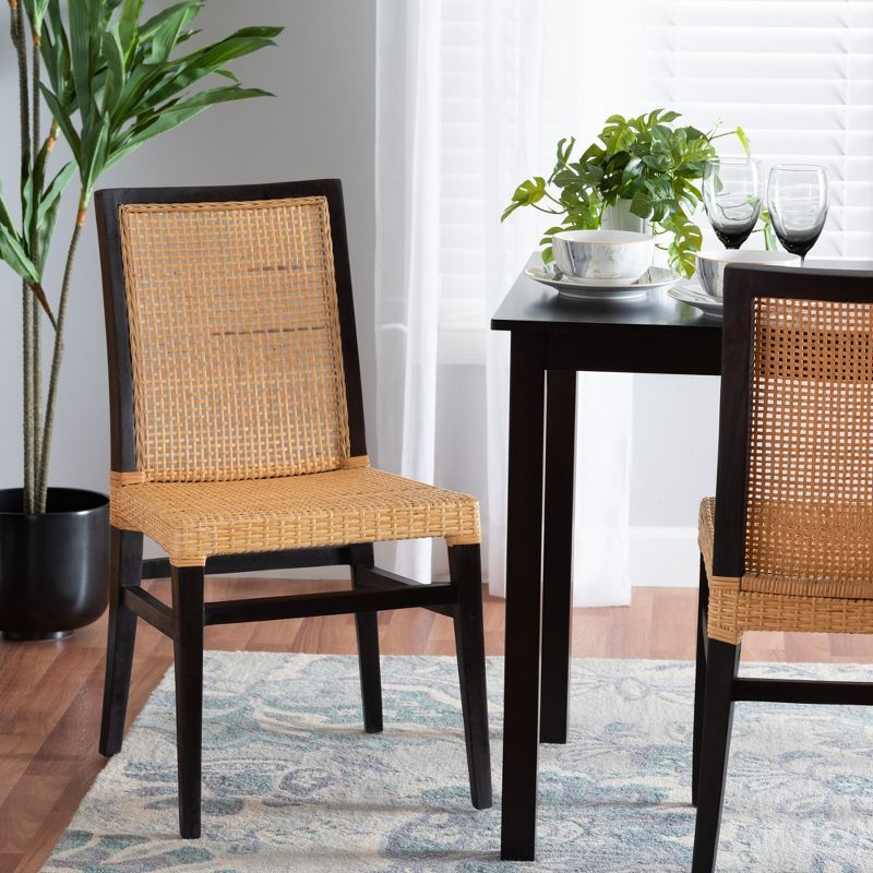 Lingga Dark Brown Mahogany and Natural Rattan Parsons Dining Chair