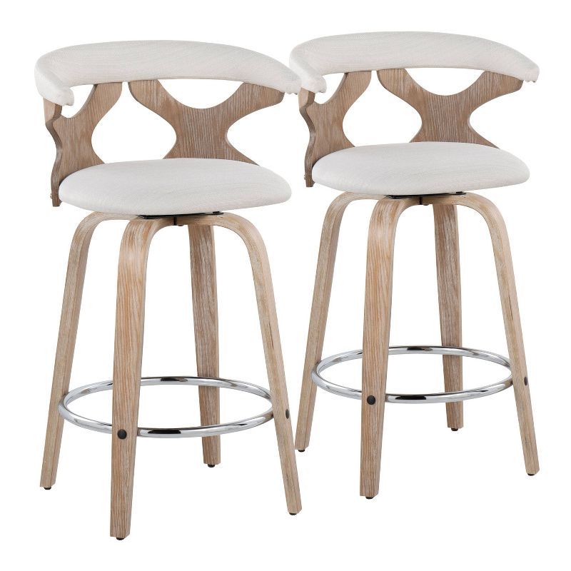 Gardenia 26" White Washed Wood Swivel Counter Stools with Chrome Footrest