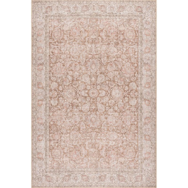 Glenette Rust Rectangular Synthetic Vintage Medallion Area Rug, 5' x 8'