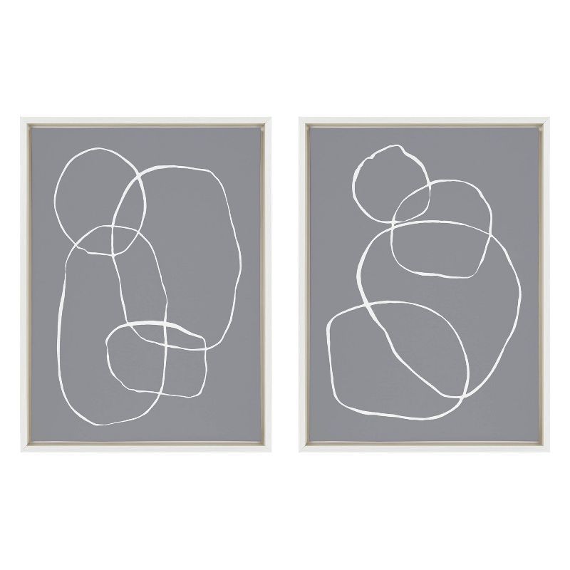 Set of 2 Gray Abstract Line Art Framed Canvas Prints