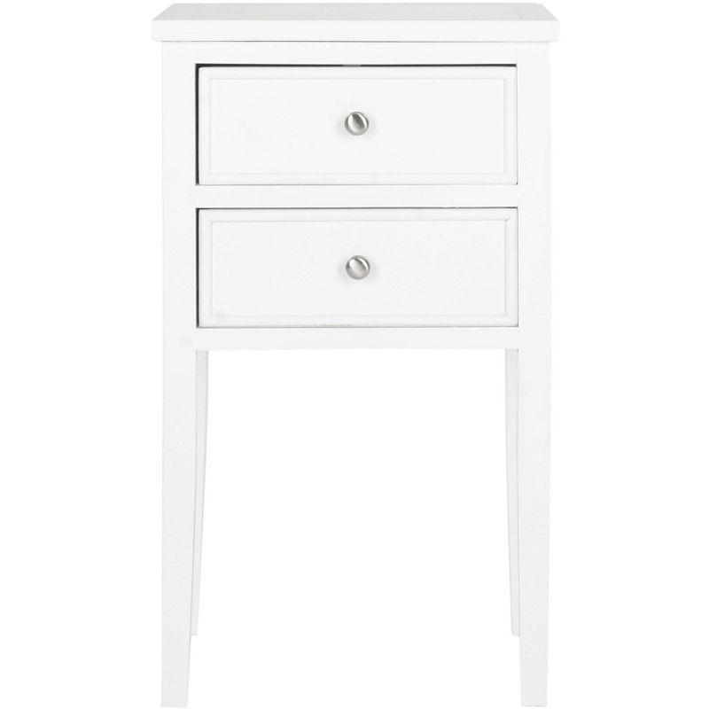 Transitional White Poplar Wood Nightstand with Metal Pulls and Storage