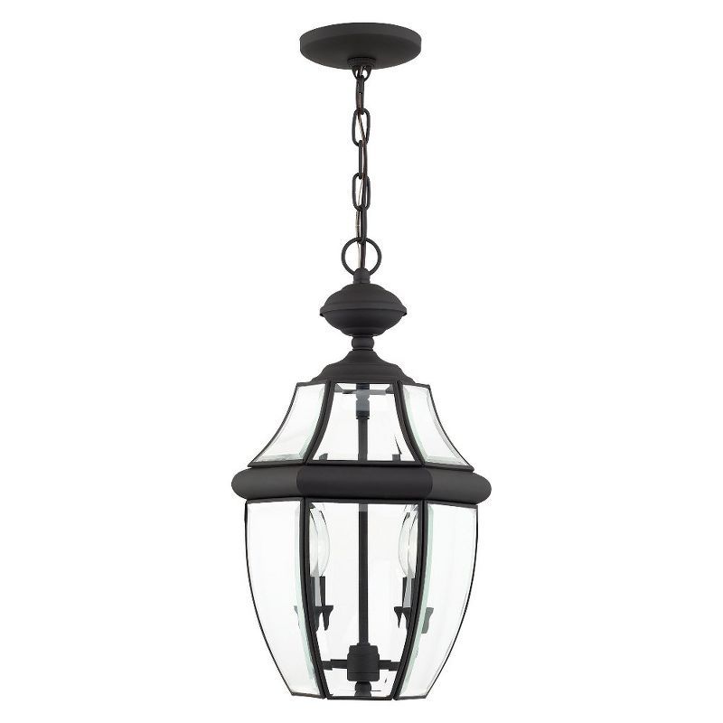 Black Beveled Glass 2-Light Outdoor Hanging Lantern