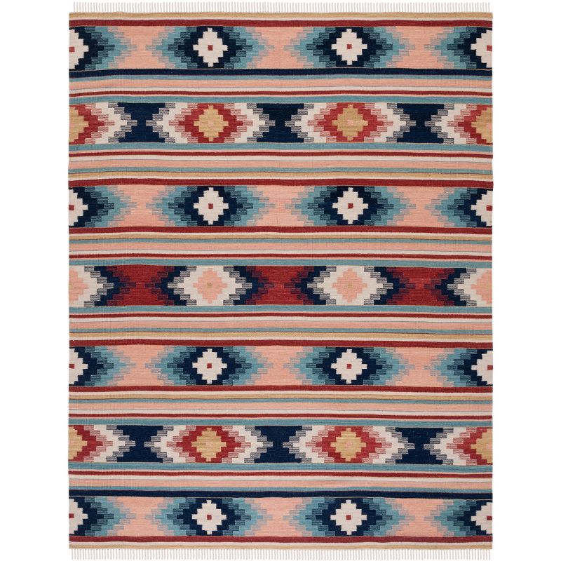 Handmade Blue and Pink Wool 8' x 10' Tribal Area Rug