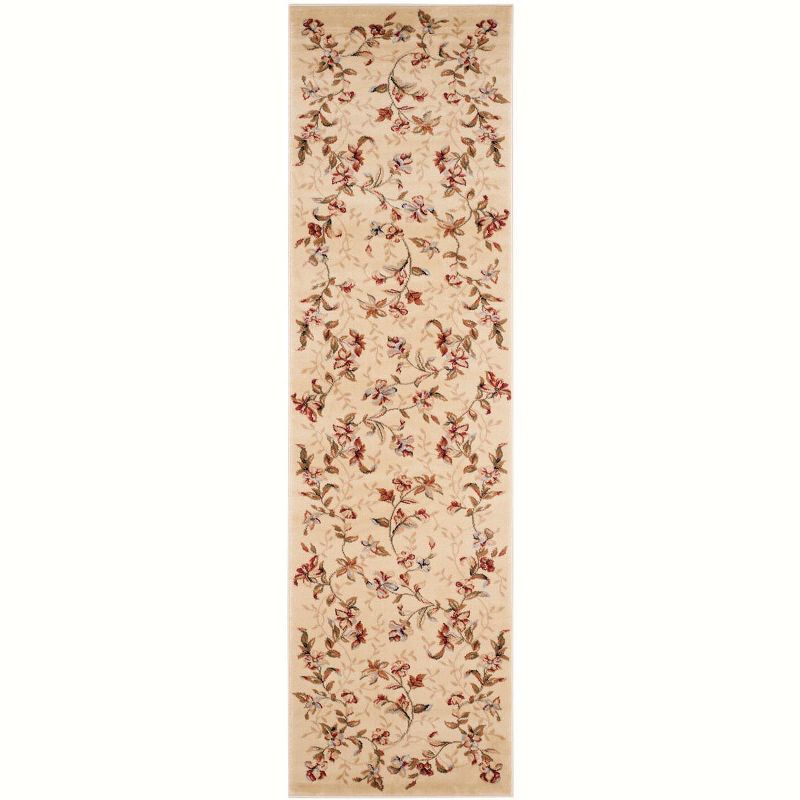 Ivory Floral Hand-knotted Synthetic Runner Rug