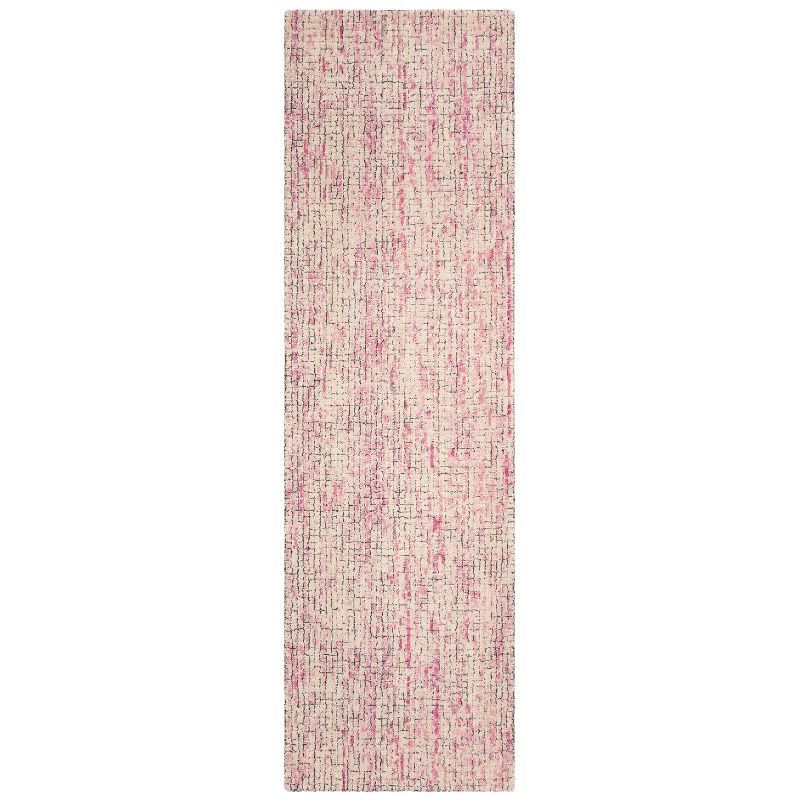 Ivory and Pink 2'3" x 8' Handmade Wool Tufted Abstract Rug