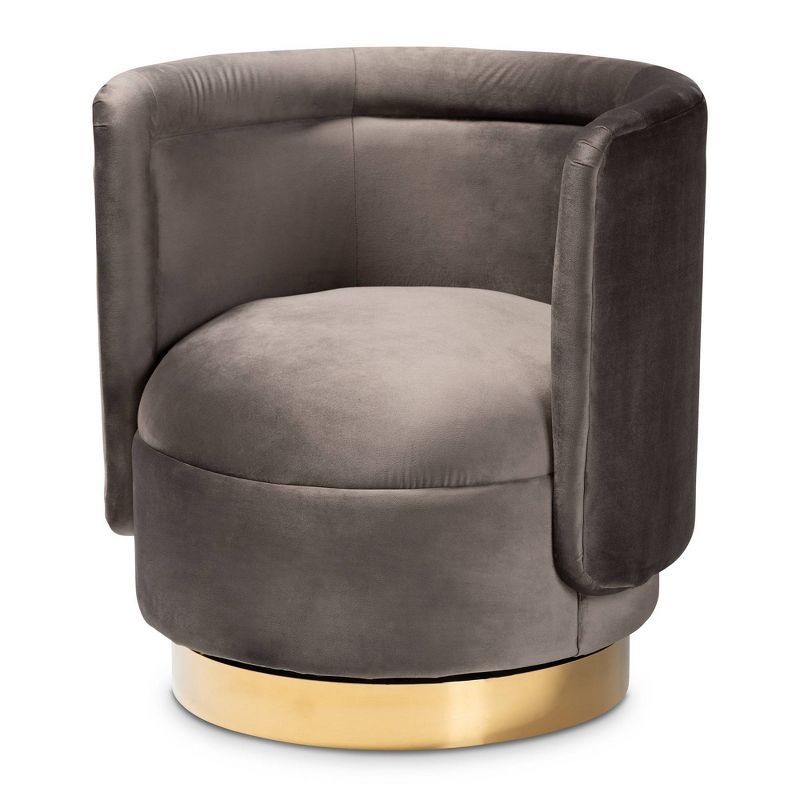 Gray Velvet Barrel Swivel Accent Chair with Gold Base