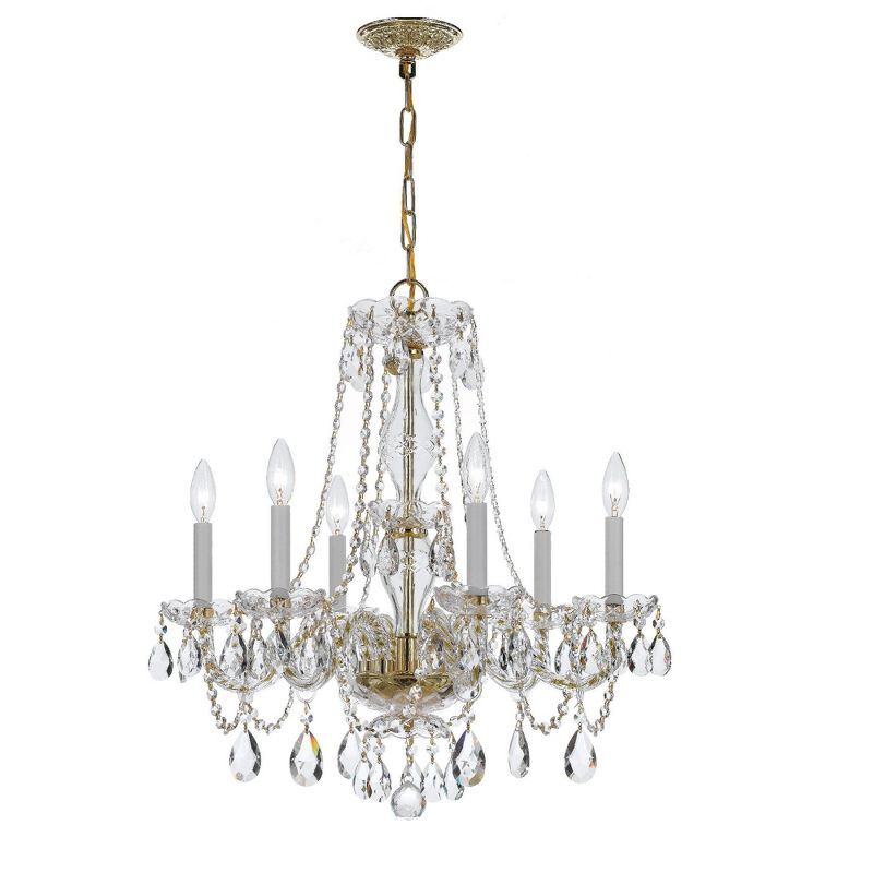 Mini Elegance Polished Brass 6-Light Chandelier with Clear Crystal Accents