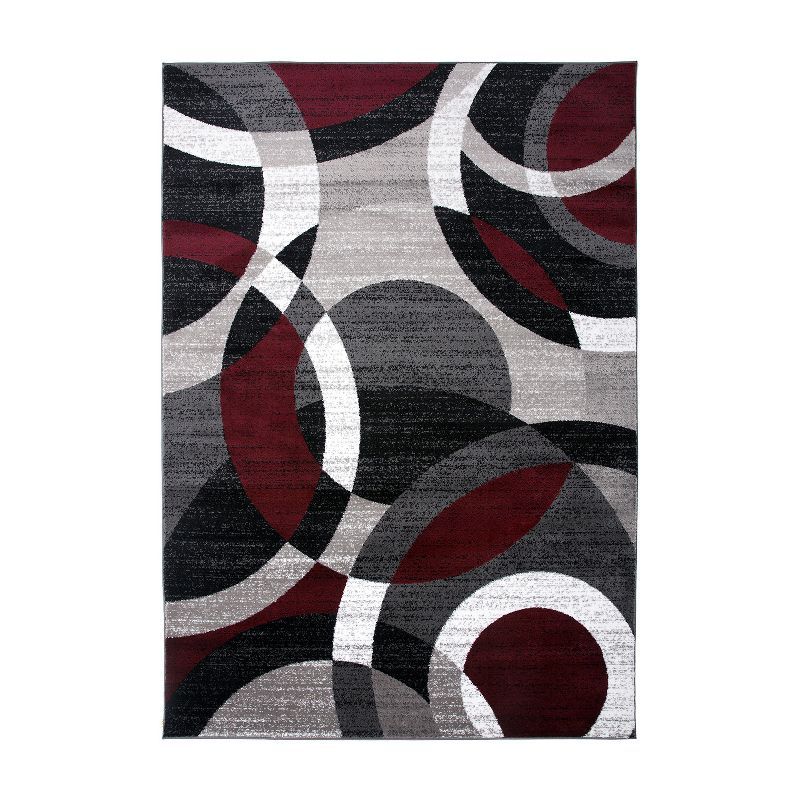 Red and Gray Geometric Circles 6' x 9' Synthetic Area Rug