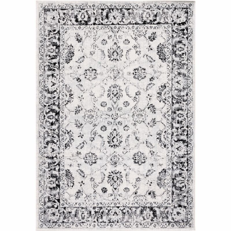 Ivory and Black Rectangular Synthetic Area Rug