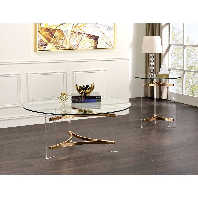 Sosi 41'' Round Clear Glass and Gold Acrylic Coffee Table