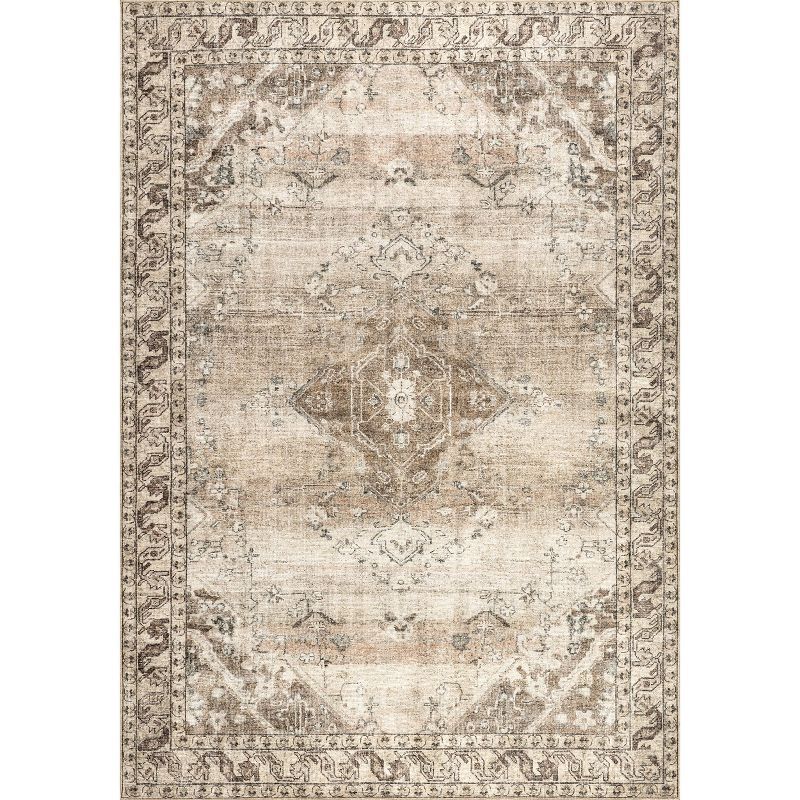 Ahmeira Beige Synthetic Rectangular 9' x 12' Area Rug