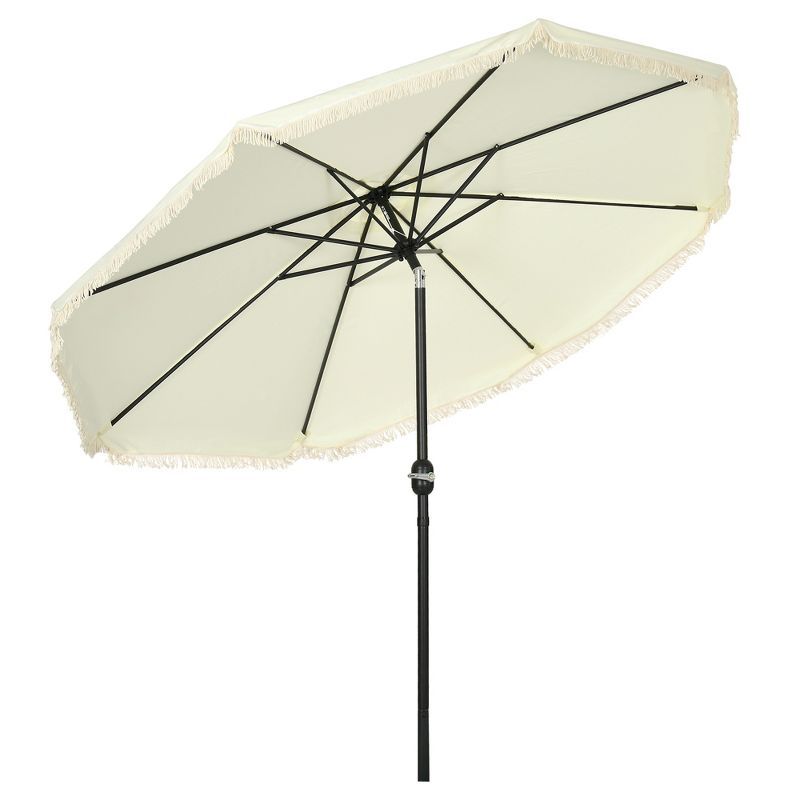 Cream White 9ft Outdoor Patio Umbrella with Steel Frame and Ruffled Edge