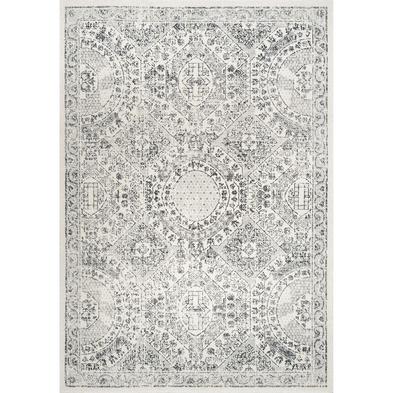 Elegant Distressed Gray 62" Square Synthetic Area Rug