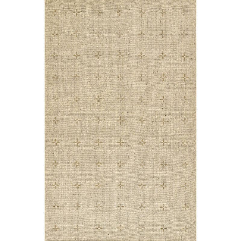 Momeni 9'x12' Oliver Cross Handloomed Area Rug Natural: Geometric Pattern, Wool & Polyester, Low Pile, Indoor Use