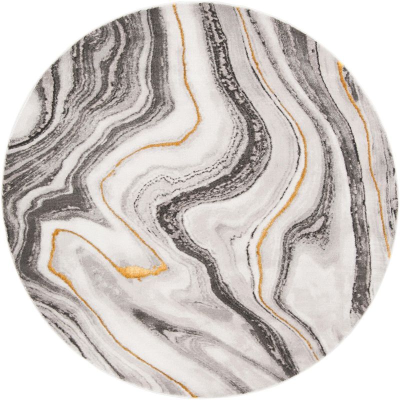 Gray and Gold Abstract Round Hand-knotted Area Rug