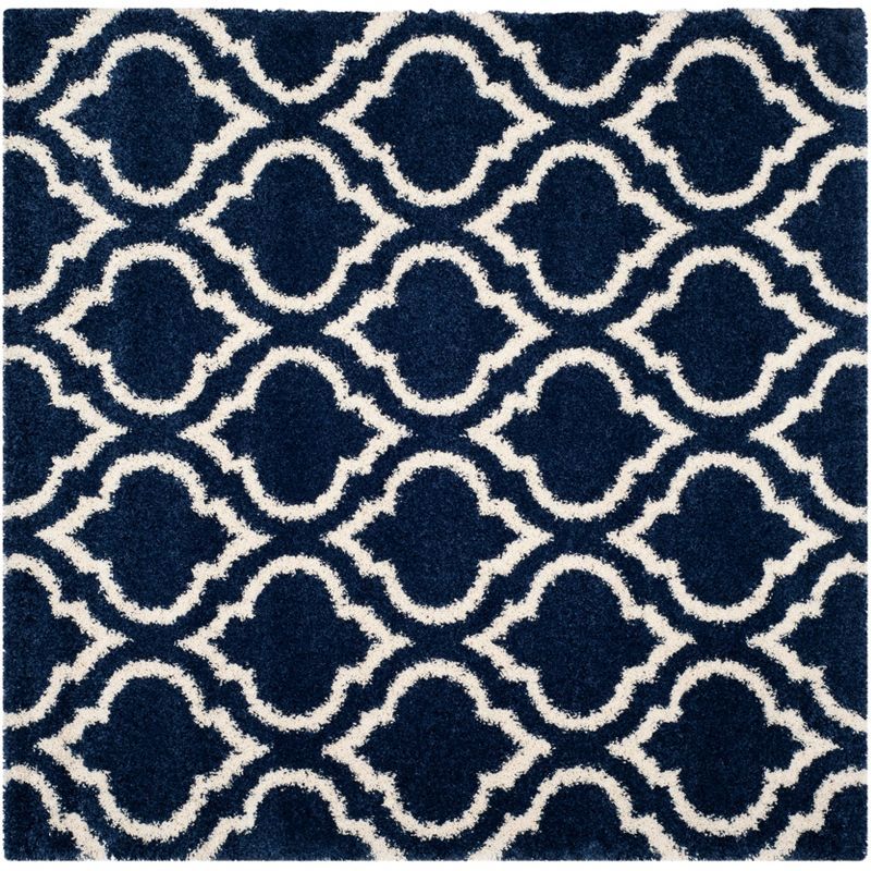 Navy and Ivory High Pile Shag Square Area Rug