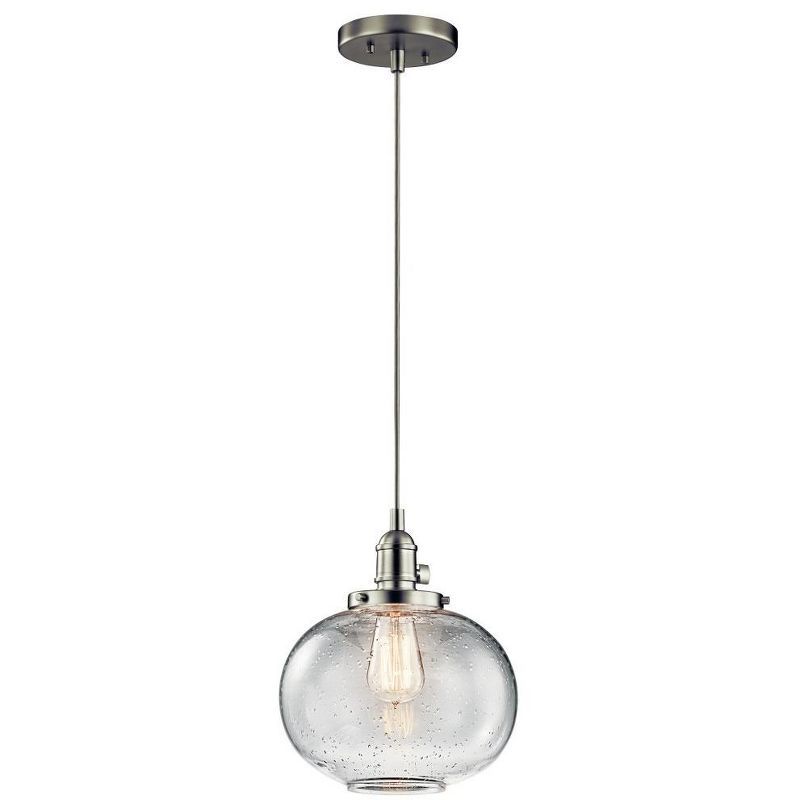 Avery 9.75" Brushed Nickel Mini Pendant with Clear Seeded Glass