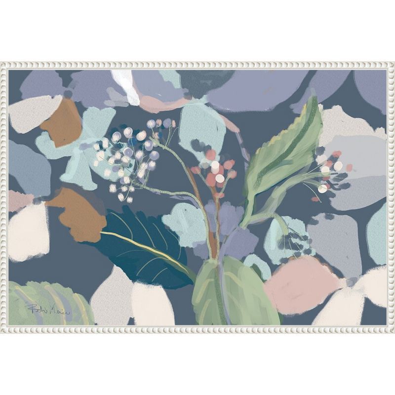 Floral Abstract Botanical Print on Canvas with White Frame