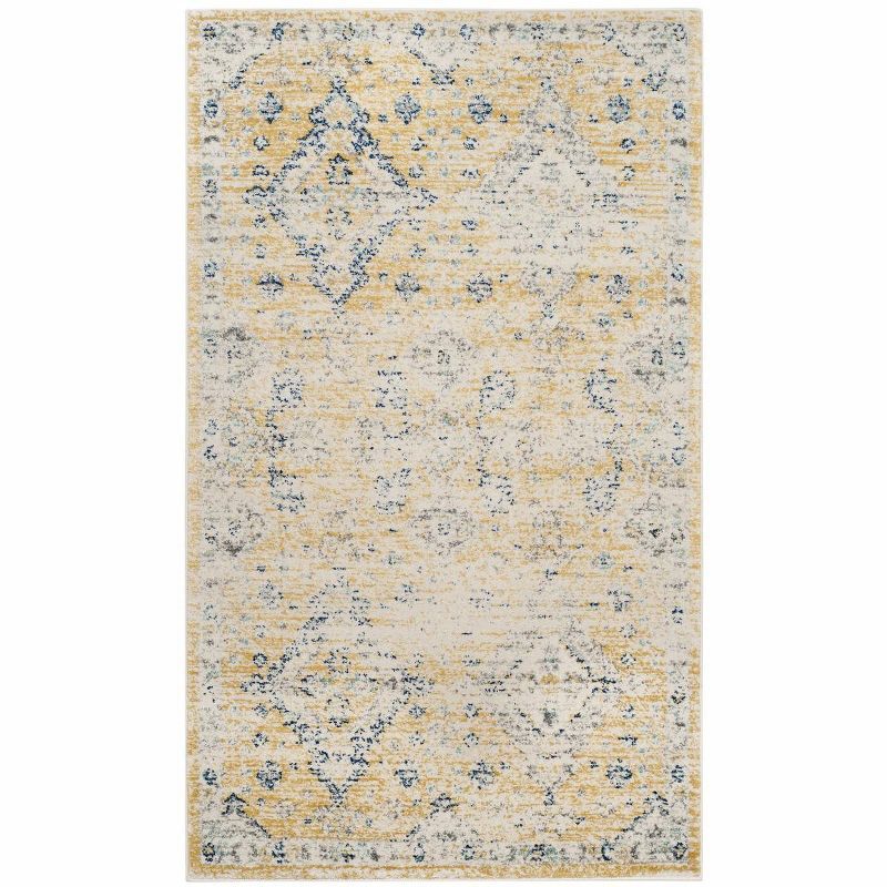 Gold and Ivory High Pile Synthetic Rectangular Rug