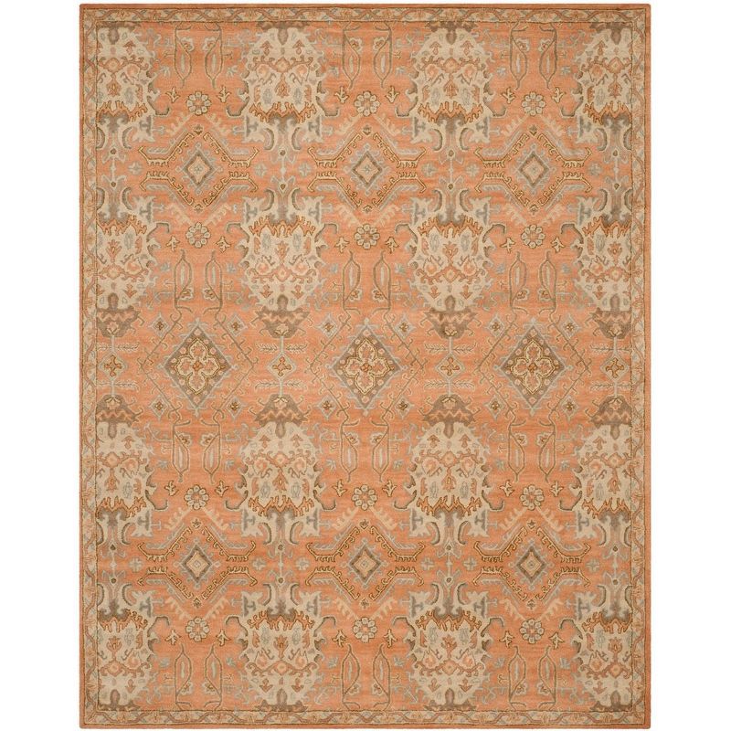 Handmade Terracotta Floral Wool Area Rug, 8'9" x 12'