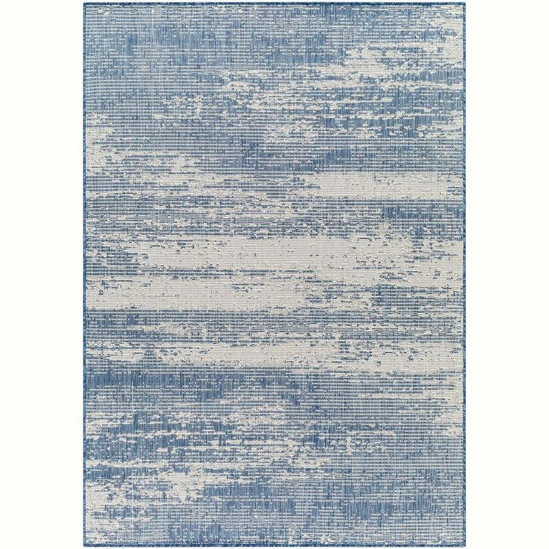 Ravon Navy and Beige Polypropylene Indoor/Outdoor Area Rug 5'3" x 7'