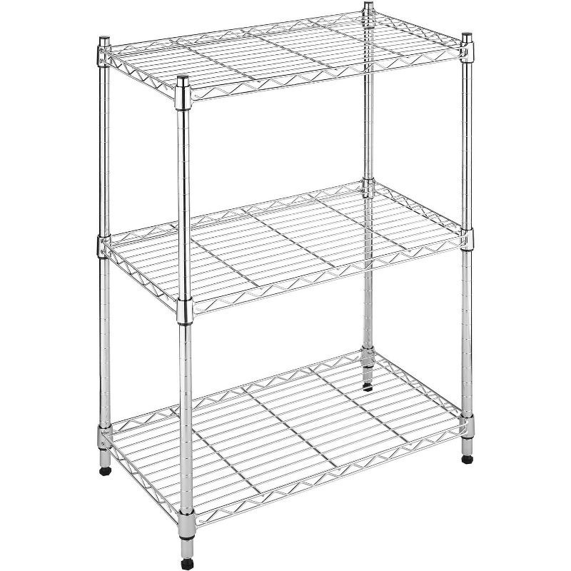 Chrome 3-Tier Adjustable Steel Shelving Unit for Kitchen and Garage