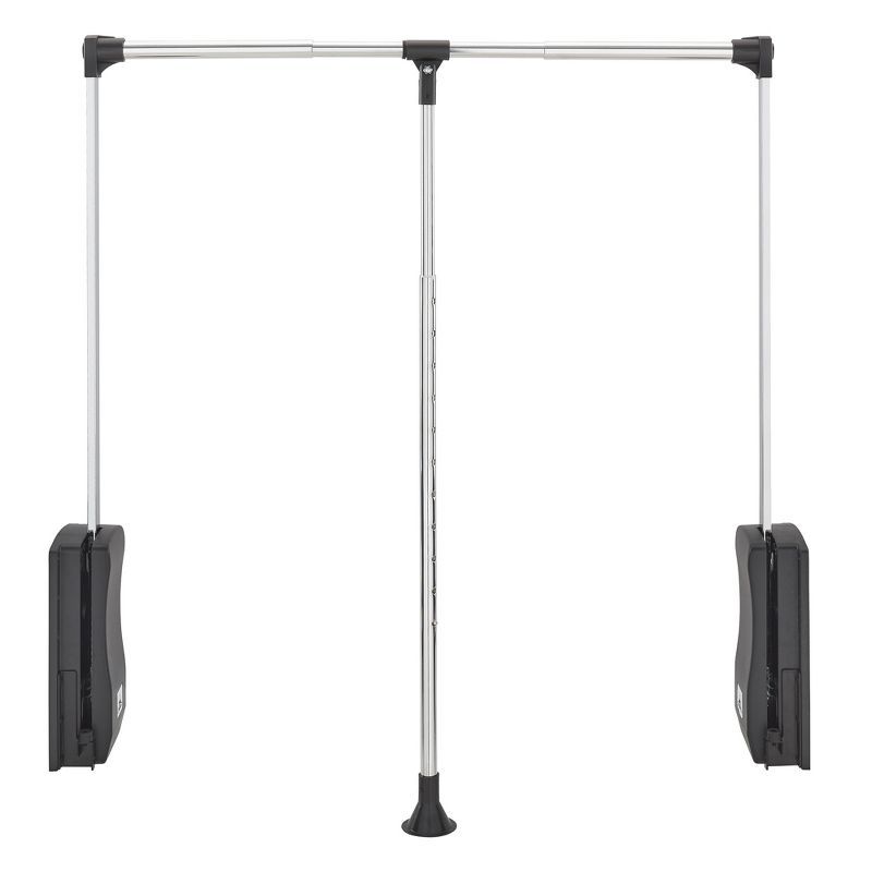 Adjustable Chrome and Black Pull Down Closet Rod, 26-35 Inches