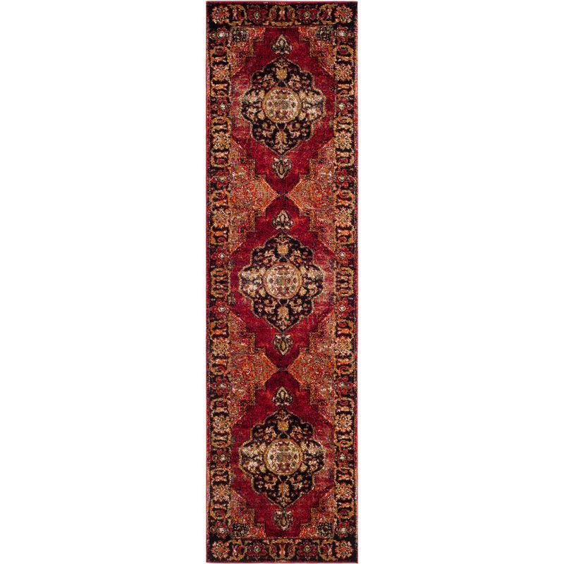 Vintage Red and Multi Synthetic Runner Rug, 2'3" x 18'