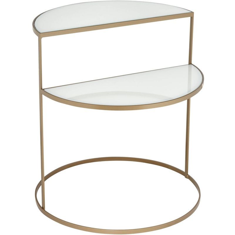 Elegant Gold Metal & White Glass Round Side Table 23"x27"