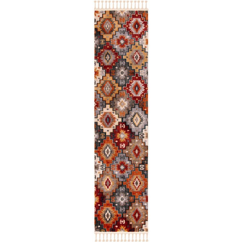 Braided Medallion 25'' Red and Grey Wool Blend Runner Rug