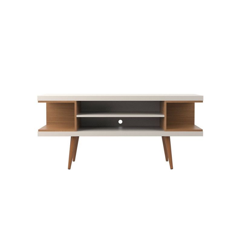 Utopia 54" Off-White and Maple Cream Modern TV Stand with 4 Shelves