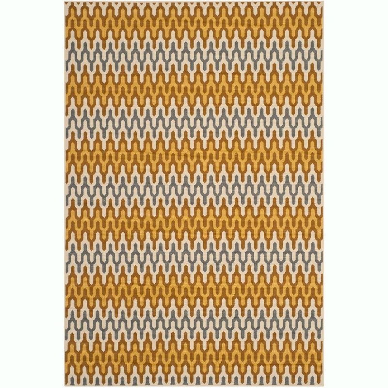 Camel and Brown Geometric Synthetic Outdoor Area Rug