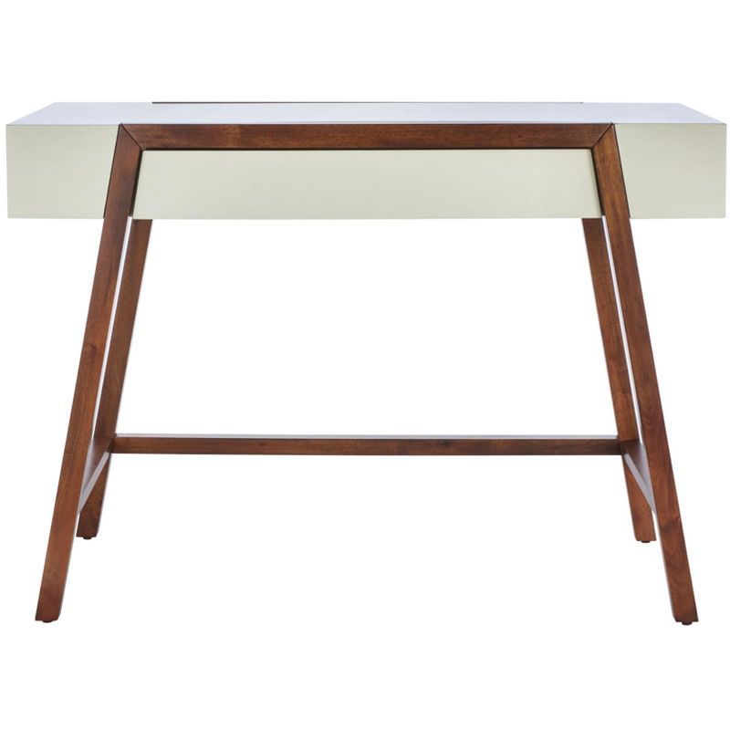 Mid-Century Modern White and Walnut Writing Desk with Drawer