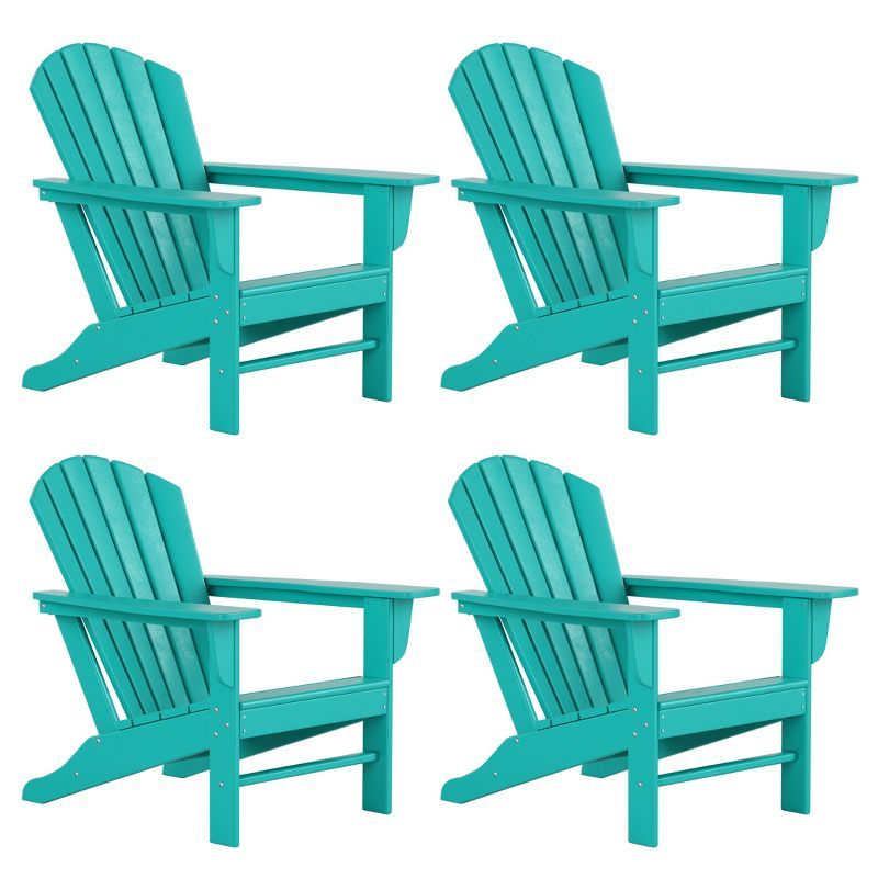 Turquoise HDPE Outdoor Adirondack Chair Set with Broad Armrests (Set of 4)