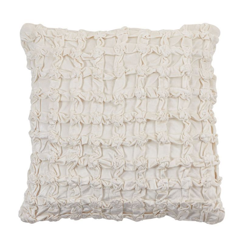 Ivory Smocked Velvet Down-Filled Throw Pillow